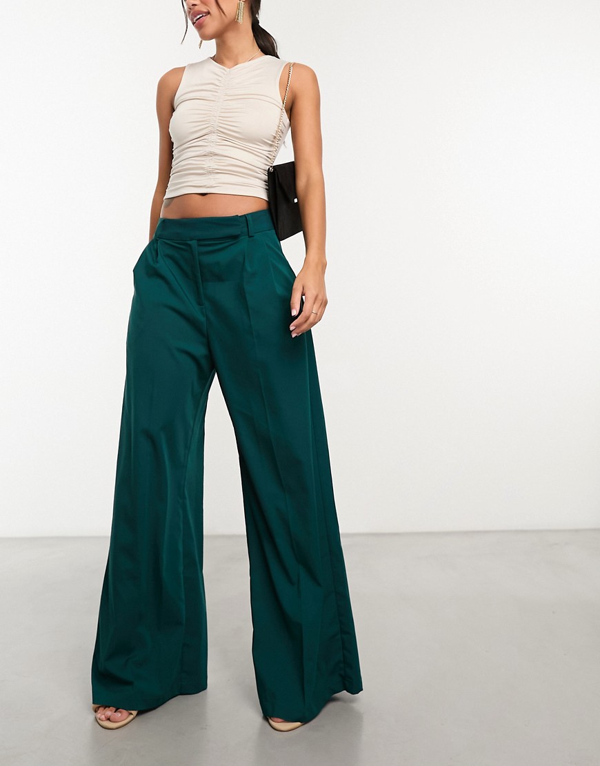 tailored wide leg pants in petrol-Silver