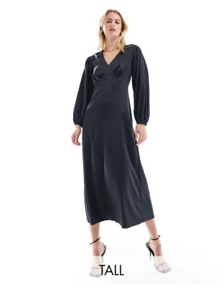 Closet London Tall balloon sleeve midaxi dress in midnight navy-Blue