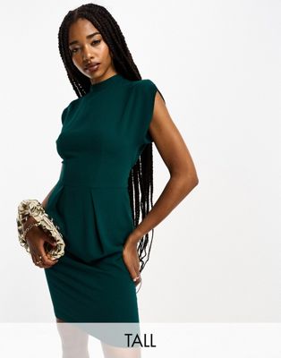 Closet London Tall  belted tie waist mini dress in emerald - ASOS Price Checker