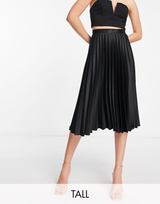 Closet London Tall - Geplooide midi-rok van PU in zwart