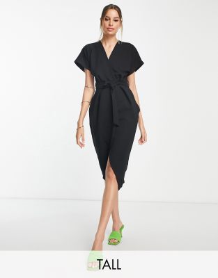 Closet London Tall kimono wrap dress in black