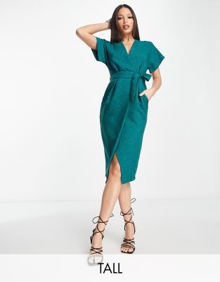 Closet London Tall Tie Waist Kimono Jumpsuit In Emerald-green