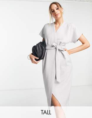 Closet London Tall kimono wrap dress in grey - ASOS Price Checker