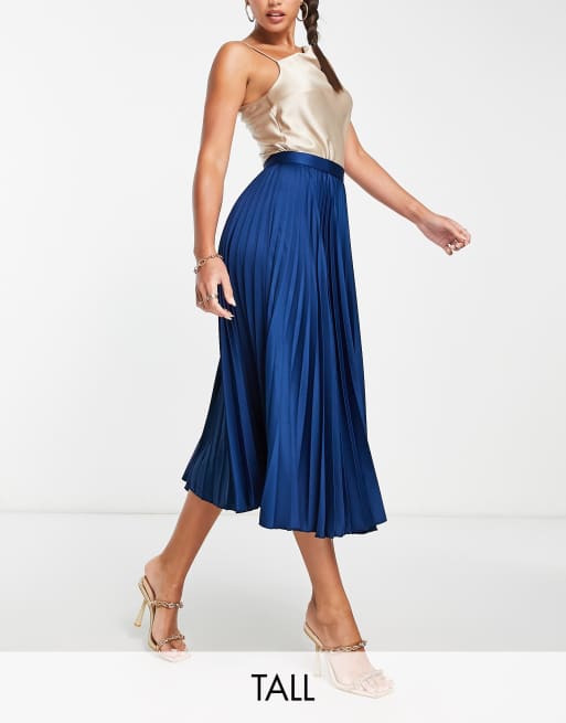 Closet London Tall pleated midi skirt in navy | ASOS