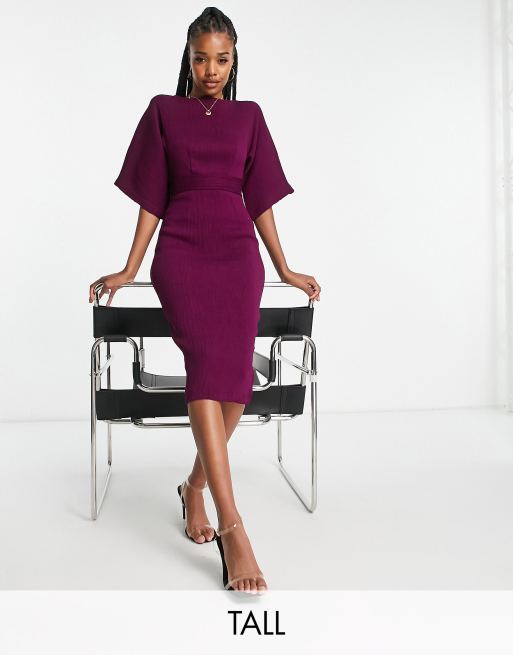 Closet London Tall ribbed pencil midi dress in plum