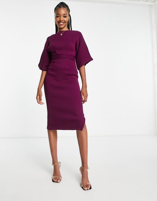 Closet London Tall ribbed pencil midi dress in plum ASOS