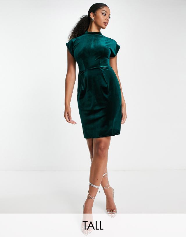 Closet London Tall velvet mini dress in emerald