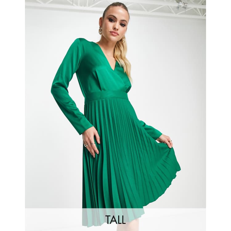 Cra wallonieShops Closet London Tall wrap front pleated midi skater dress in emerald HENRIK VIBSKOV Rising Blocks print dress