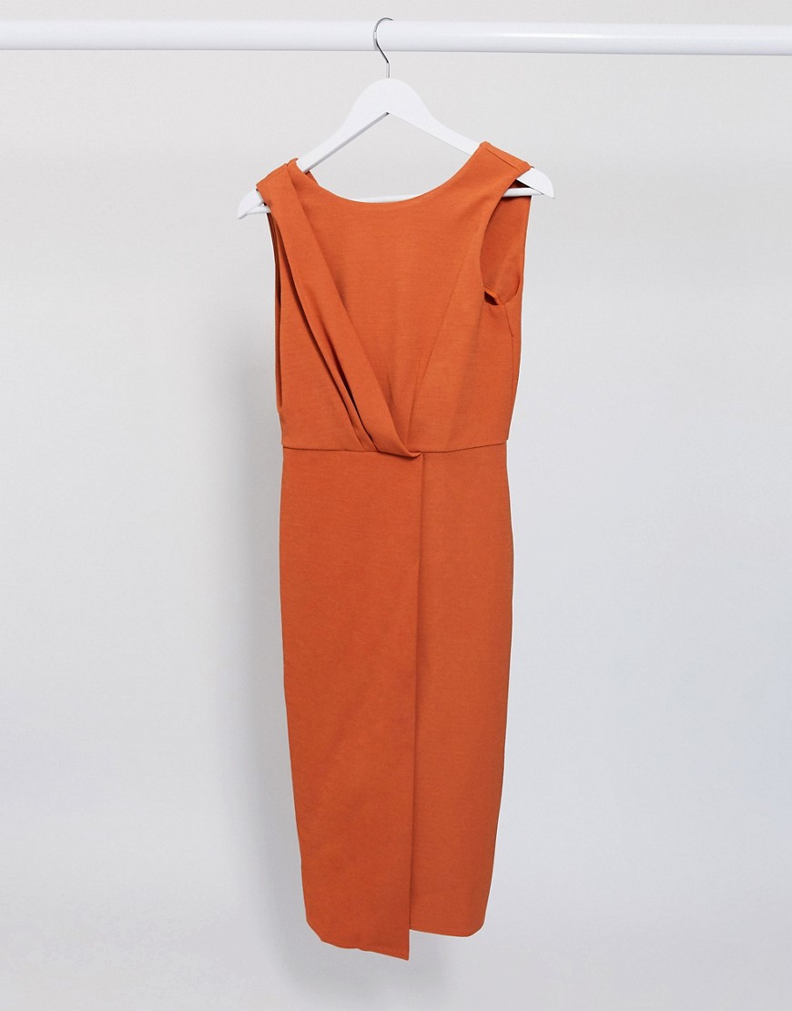 Closet London – Terrakottafärgad fodralklänning med plissering framtill-Orange
