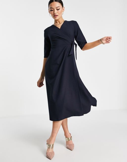 Asos navy wrap dress hotsell