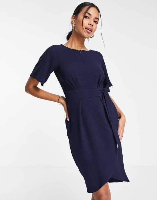 Navy tie waist store dress