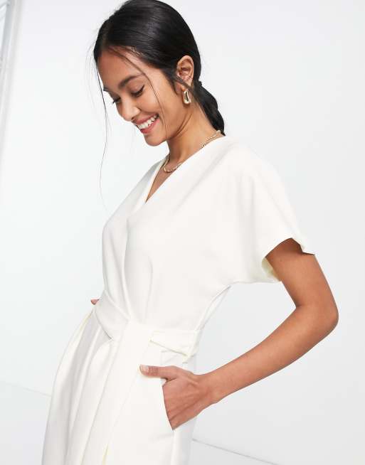 Closet London tie waist kimono jumpsuit in cream | ASOS