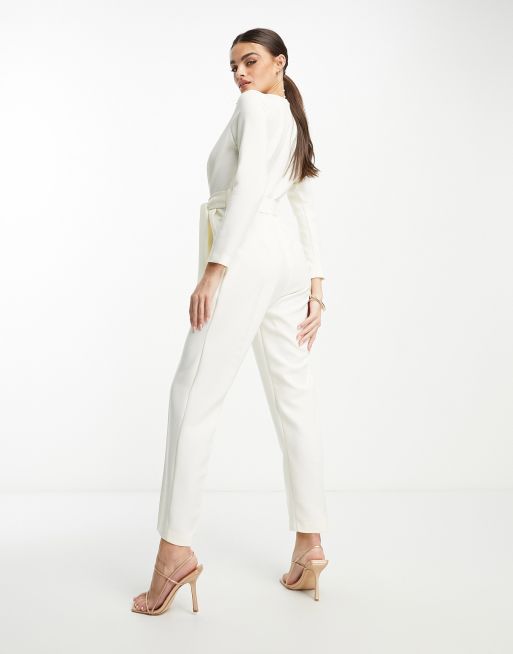 Closet London tie waist kimono jumpsuit in ivory | ASOS