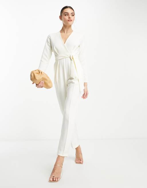 Closet London tie waist kimono jumpsuit in ivory | ASOS