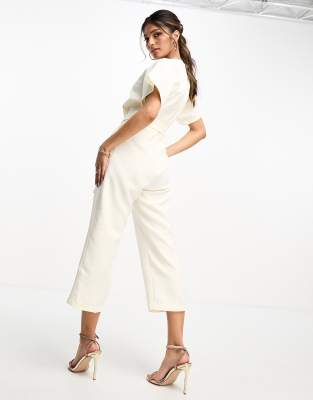 Closet London tie waist kimono jumpsuit in ivory