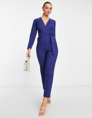 tie waist kimono jumpsuit in navy