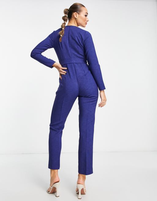 Closet London tie waist kimono jumpsuit in navy, 2 of 4