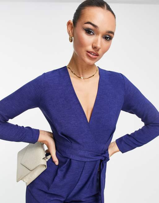 Closet London tie waist kimono jumpsuit in navy, 3 of 4