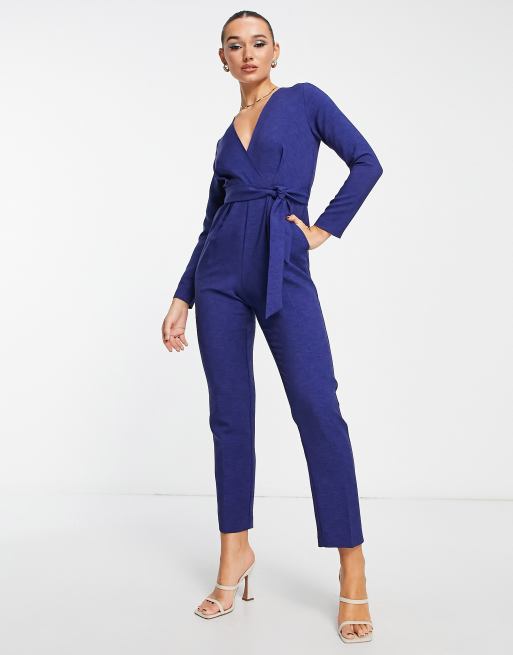 Closet London tie waist kimono jumpsuit in navy ASOS