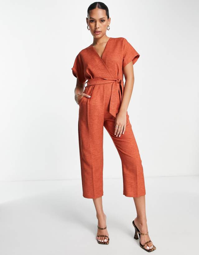 Closet London tie waist kimono jumpsuit in rust