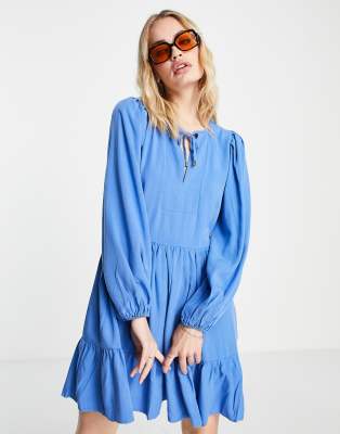 tiered mini smock dress in blue
