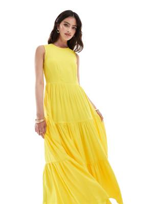 Closet London Tiered Smock Midaxi Dress In Yellow