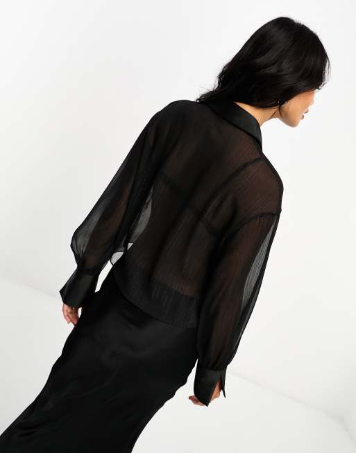 Closet London – Transparente Hemdbluse in Metallic-Schwarz, 2 von 4