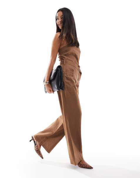Closet London - Tuta jumpsuit marrone cuoio con tasche - view 1