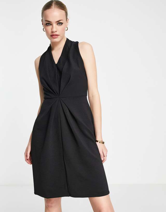 Closet London twist front midi dress in black