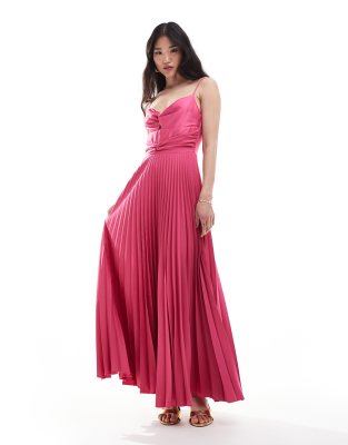 Closet London Twist Front Satin Maxi Dress In Pink