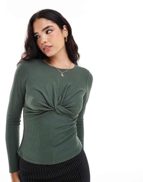 Closet London twist front top in Khaki - view 1