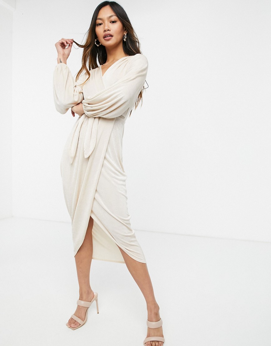 Closet London Twist Wrap Front Jersey Wrap Dress In Stone-neutral | ModeSens