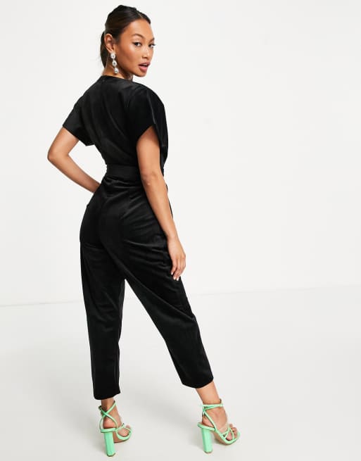 Closet London velvet wrap jumpsuit in black, 2 of 4