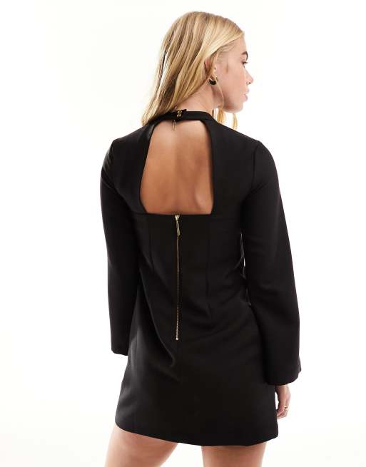 Closet London - Vestito corto accollato a maniche lunghe nero, 4 di 4