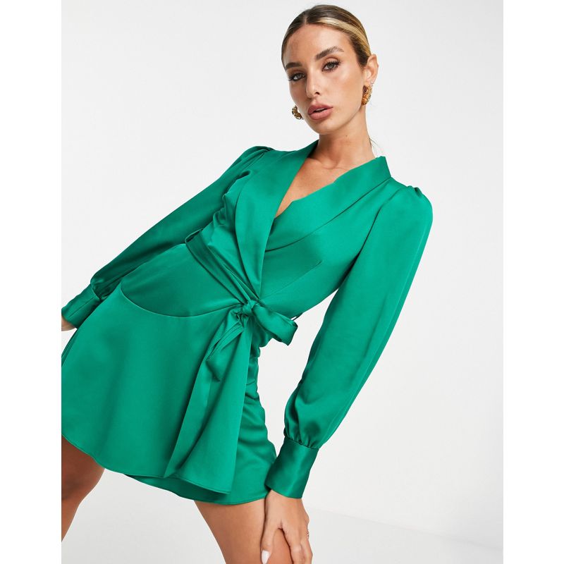 Vestiti Donna Closet London - Vestito corto avvolgente verde smeraldo