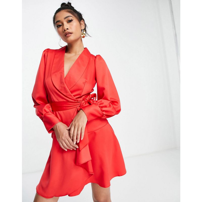 Donna Vestiti Closet London - Vestito corto sartoriale avvolgente con laccetti rosso