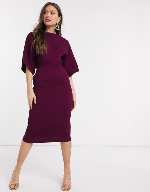Closet London - Vestito longuette a coste con cintura prugna, 4 di 4