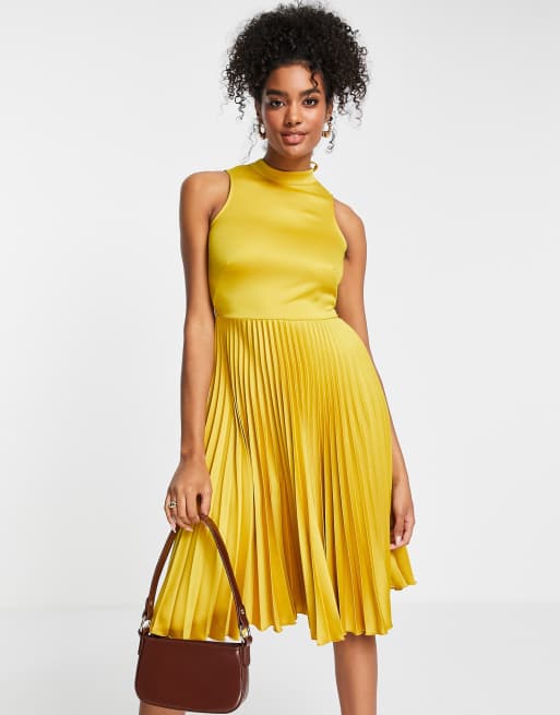Closet London - Vestito midi accollato a pieghe, colore oro ocra