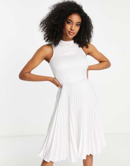 Closet London - Vestito midi accollato color avorio a pieghe