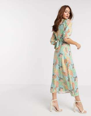 Vestito midi con stampa astratta a pois multi-Multicolore - Closet London  donna Multicolore - immagine2