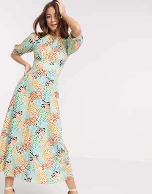 Vestito midi con stampa astratta a pois multi-Multicolore - Closet London  donna Multicolore - immagine1