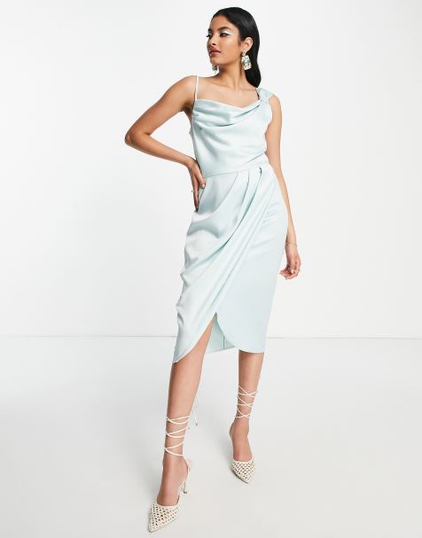 Closet London - Vestito midi drappeggiato con scollo ad anello azzurro - view 1