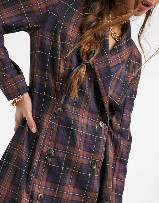 Closet London Vestito Stile Blazer A Maniche Lunghe Con Dettaglio Con Bottoni Oro A Quadri Misti Asos