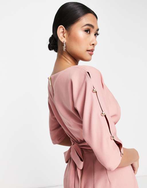 Closet London - Vestito stile kimono con bottoni sulle maniche rosa, 4 di 4