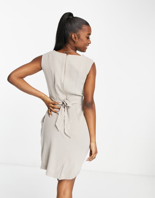 Closet London wrap front midi dress with pockets in light grey ASOS