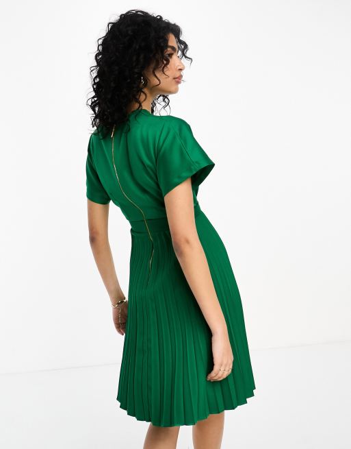 Warehouse green pleated clearance dress