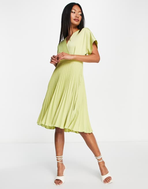 Mango green outlet pleated dress