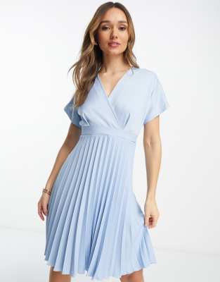 Closet London Closet London wrap front pleated mini dress in powder blue
