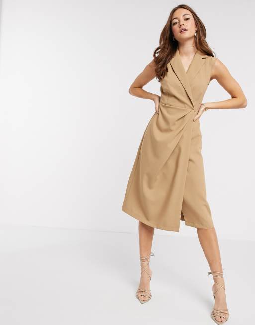 Camel wrap dress sale