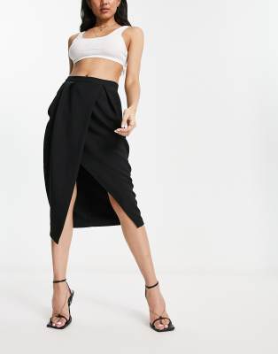 Closet London Wrap Midi Skirt In Black